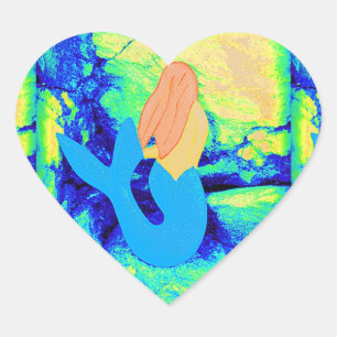 blue-tail mermaid design heart sticker