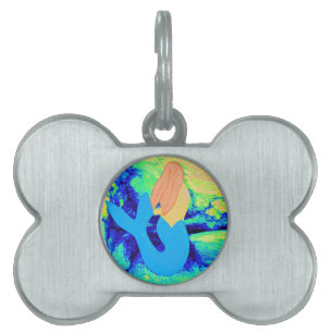 blue-tail mermaid design pet tag