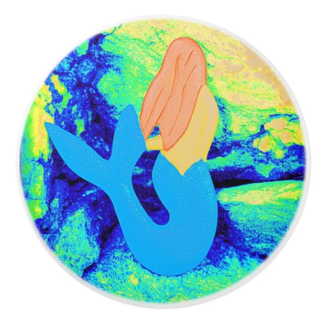 blue tail  mermaid  mermaid ceramic knob (Front)
