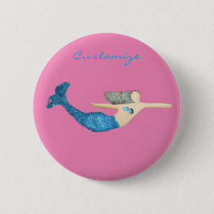 Blue-tail Mermaid Swimming Thunder_Cove 6 Cm Round Badge