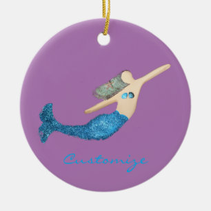 Blue-tail Mermaid Swimming Thunder_Cove Ceramic Tree Decoration