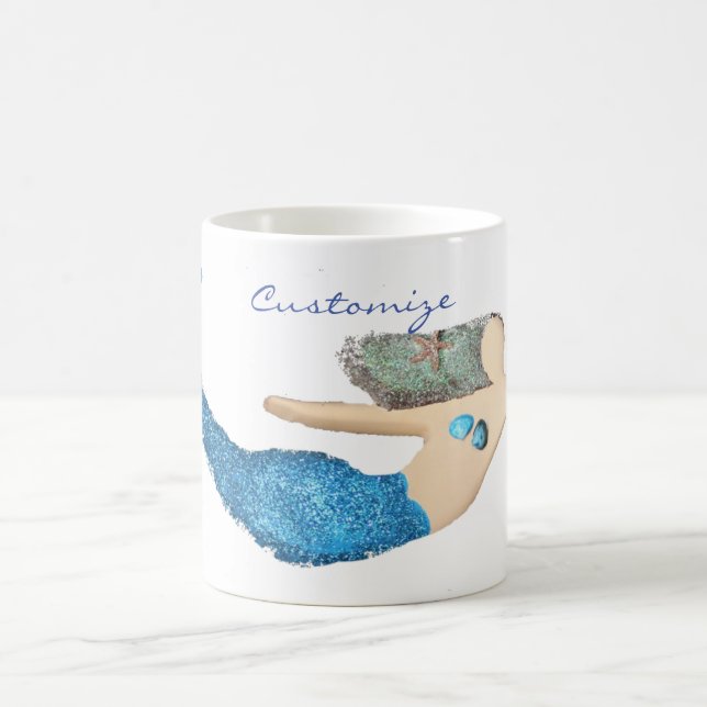Blue-tail Mermaid Swimming Thunder_Cove Coffee Mug (Center)