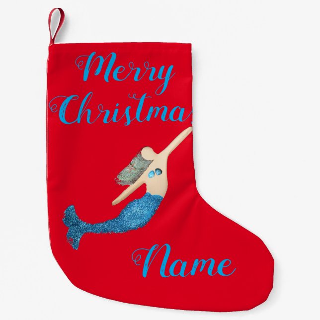 Blue-tail Mermaid Swimming Thunder_Cove Small Christmas Stocking (Front)