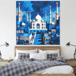 Blue Taj Mahal Inspired – Majestic AI art Canvas Print