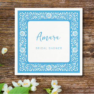 BLUE TALAVERA BRIDAL SHOWER NAPKIN