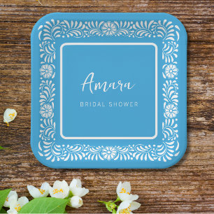 BLUE TALAVERA BRIDAL SHOWER PAPER PLATE