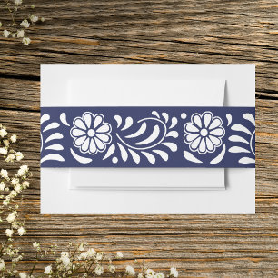 BLUE TALAVERA FLOWER INVITATION BELLY BAND