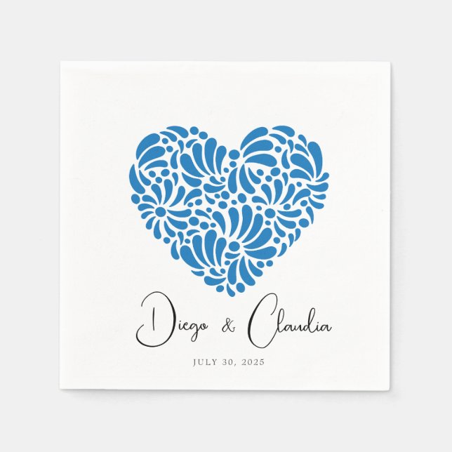 Blue Talavera Heart Wedding Napkins  (Front)