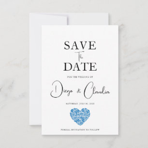 Blue Talavera Heart Wedding Save The Date 