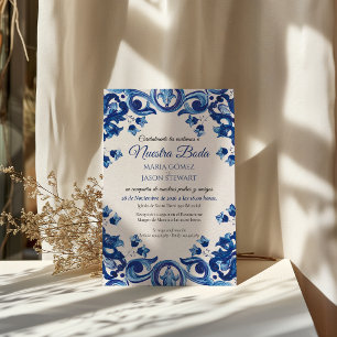 Blue Talavera Majolica Floral Boda Spanish Wedding Invitation