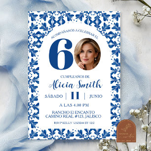 Blue Talavera Mexican Birthday Invitation with pho