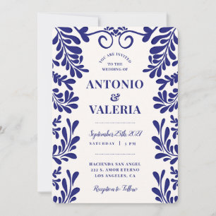 Blue Talavera Mexican Hacienda Wedding Invitation