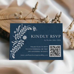 Blue Talavera Mexican QR Code RSVP Card