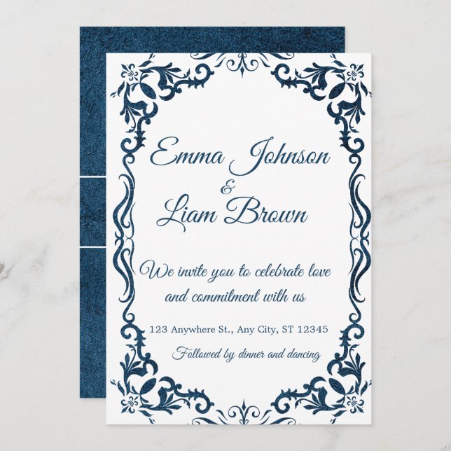 Blue Talavera Mexican Spanish Wedding Invitation (Front/Back)