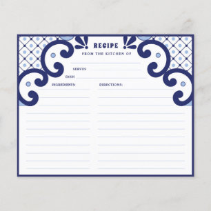 Blue Talavera Mexican Tile    Recipe Card