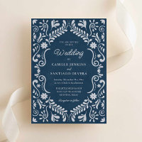 Blue Talavera Mexico Wedding Invitation