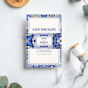 Blue Talavera Modern Spanish Mexican Wedding Invitation Belly Band