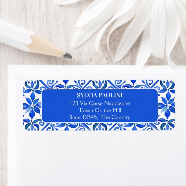 Blue Talavera Spanish tiles wedding address (Insitu)