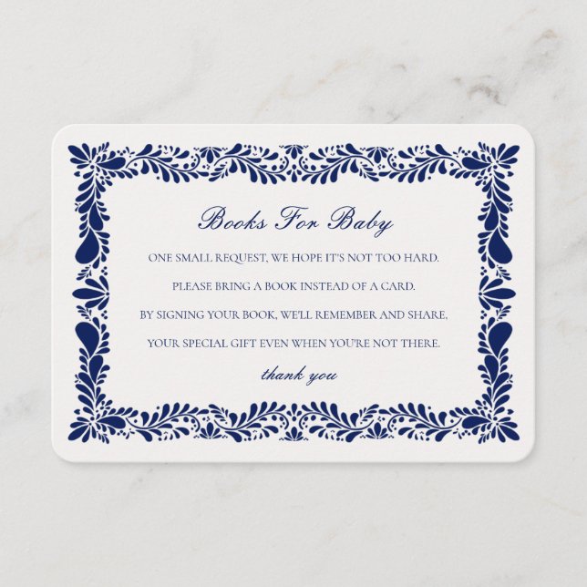 Blue Talavera Tile Books Baby Invitation Insert (Front)