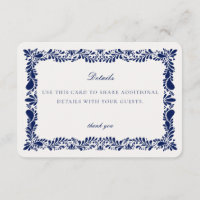 Blue Talavera Tile  Details Card Invitation Insert