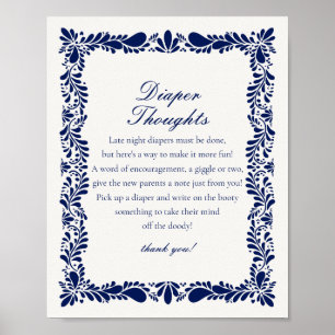 Blue Talavera Tile Diaper Thoughts Baby Shower Poster