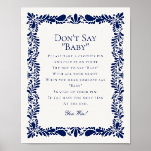 Blue Talavera Tile Dont Say Baby Shower Game Poster