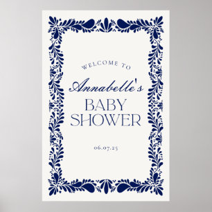 Blue Talavera Tile Fiesta Baby Shower Welcome Poster