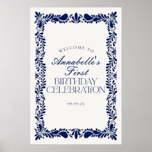 Blue Talavera Tile Fiesta Birthday Party Welcome Poster
