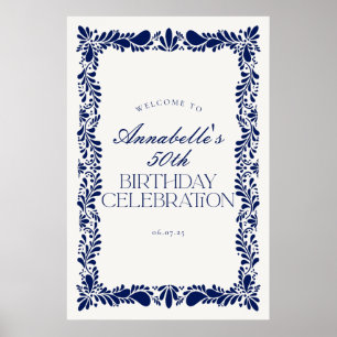 Blue Talavera Tile Fiesta Birthday Party Welcome Poster