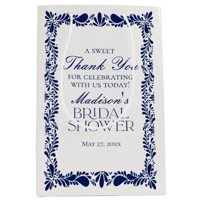 Blue Talavera Tile Fiesta Bridal Shower Favours Medium Gift Bag (Front)