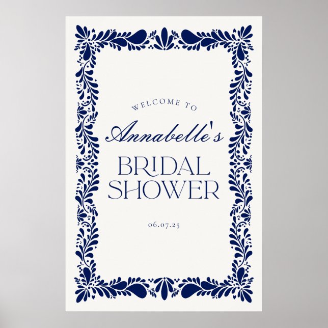 Blue Talavera Tile Fiesta Bridal Shower Welcome Poster (Front)