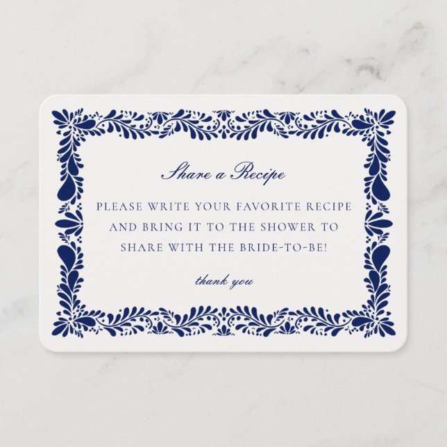 Blue Talavera Tile  Share Recipe Invitation Insert (Front)