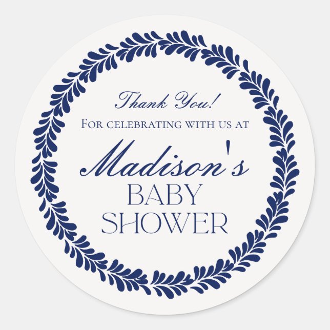 Blue Talavera Tile Spanish Fiesta Baby Shower Classic Round Sticker (Front)