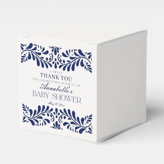 Blue Talavera Tile Spanish Fiesta Baby Shower Favour Box (Front Side)