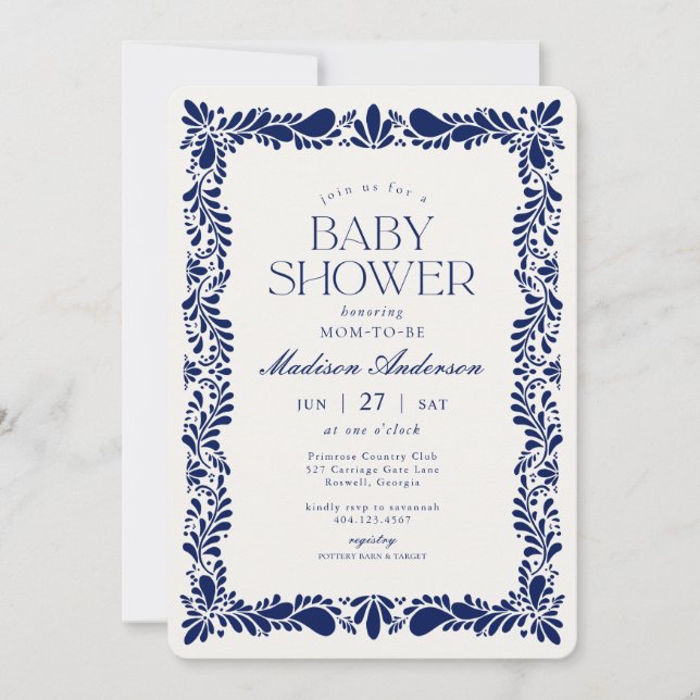 Blue Talavera Tile Spanish Fiesta Baby Shower Invitation (Front)