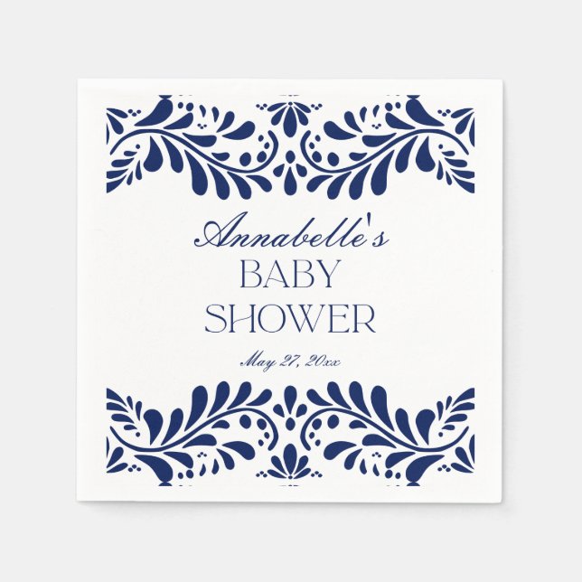 Blue Talavera Tile Spanish Fiesta Baby Shower Napkin (Front)