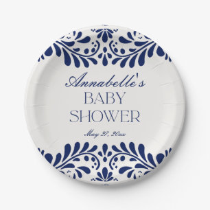 Blue Talavera Tile Spanish Fiesta Baby Shower Paper Plate
