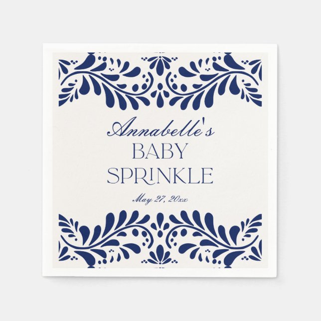 Blue Talavera Tile Spanish Fiesta Baby Sprinkle Napkin (Front)