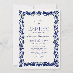 Blue Talavera Tile Spanish Fiesta Baptism Invitation