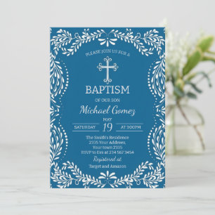 Blue Talavera Tile Spanish Fiesta Baptism Invitation