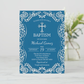 Blue Talavera Tile Spanish Fiesta Baptism Invitation