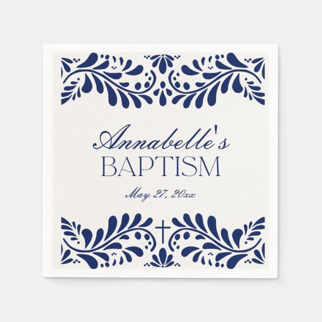 Blue Talavera Tile Spanish Fiesta Baptism Napkin (Front)