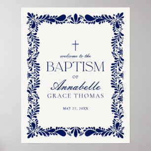 Blue Talavera Tile Spanish Fiesta Baptism Welcome Poster