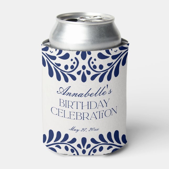 Blue Talavera Tile Spanish Fiesta Birthday Favours Can Cooler (Can Front)