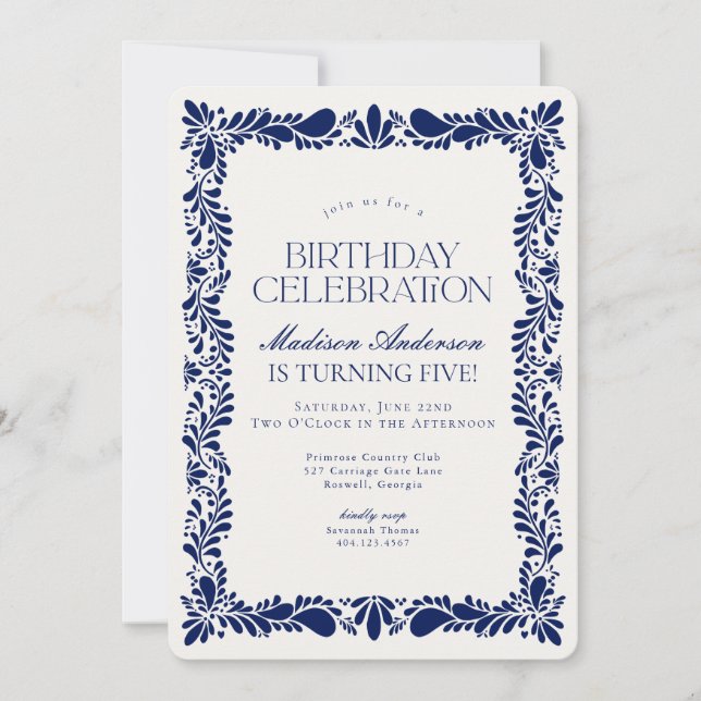 Blue Talavera Tile Spanish Fiesta Birthday Party Invitation (Front)
