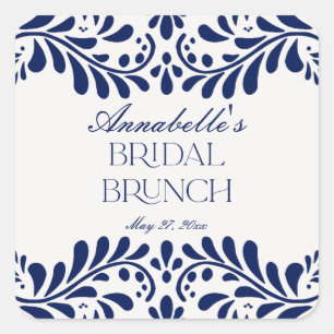 Blue Talavera Tile Spanish Fiesta Bridal Brunch Square Sticker