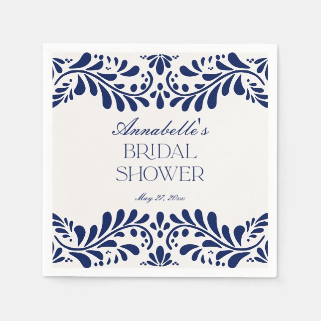 Blue Talavera Tile Spanish Fiesta Bridal Shower Napkin (Front)