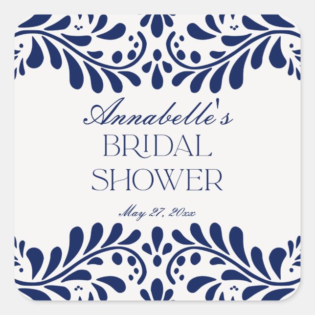Blue Talavera Tile Spanish Fiesta Bridal Shower Square Sticker (Front)