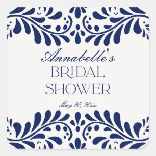 Blue Talavera Tile Spanish Fiesta Bridal Shower Square Sticker