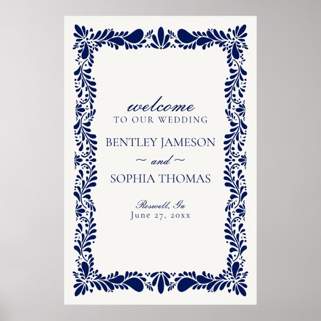 Blue Talavera Tile Spanish Fiesta Wedding Welcome Poster (Front)